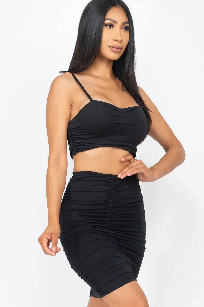 Ruched Crop Top & Skirt Set