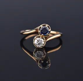 Sapphire and Diamond Toi et Moi Ring in 14K Gold