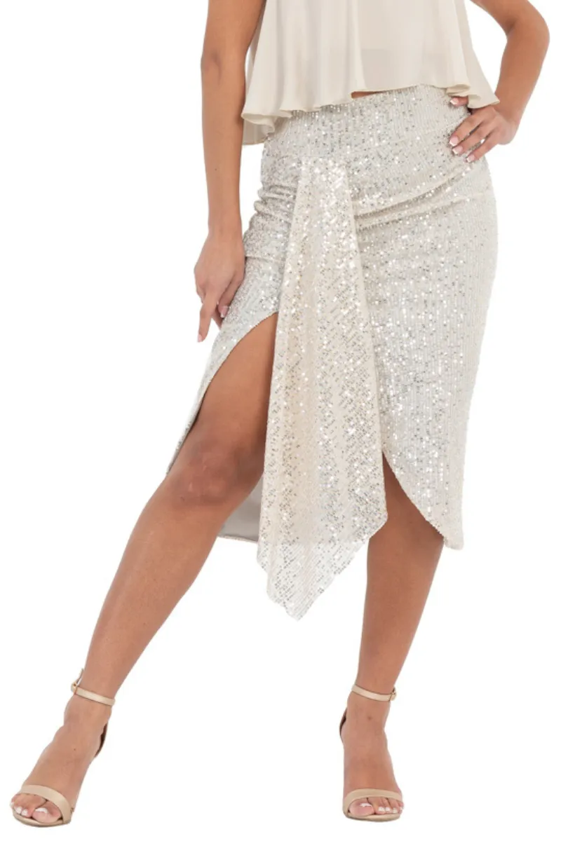 Sequinned Pencil Skirt With Front Panel