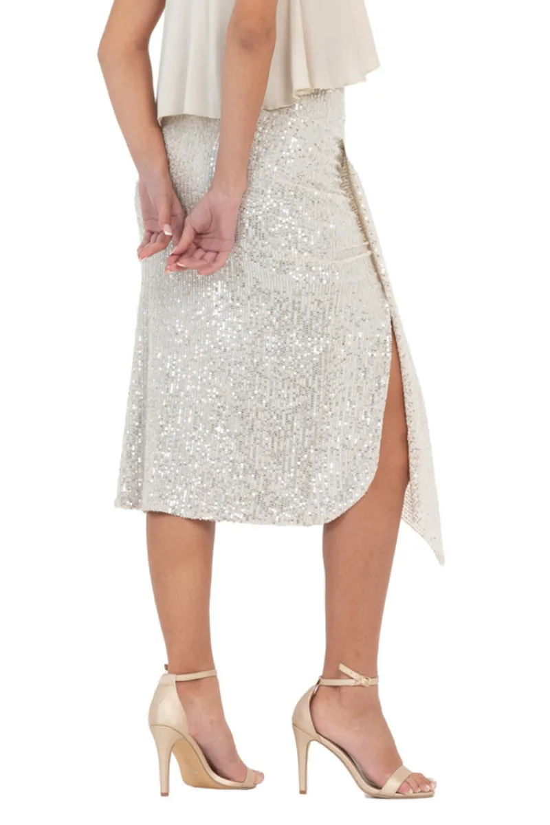 Sequinned Pencil Skirt With Front Panel