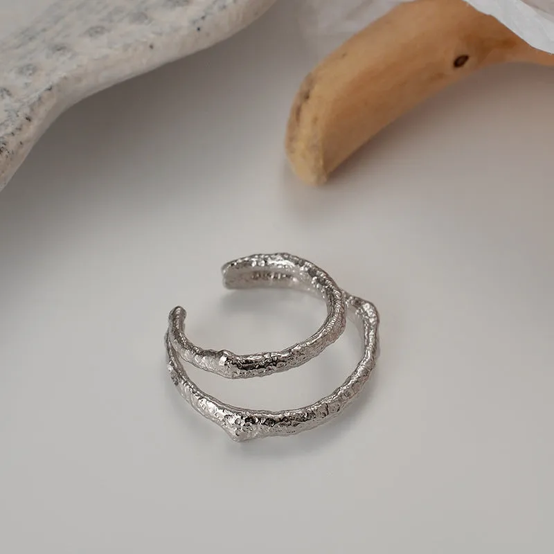 Silver Double Layer Adjustable Dual Purpose Ear Clips and Band Ring