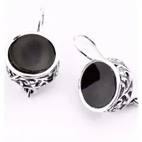 Silver earrings / black onyx cabochon / earrings for women / dangle earrings