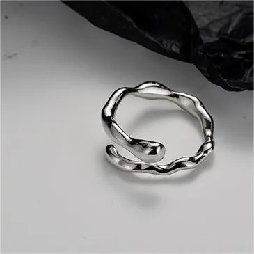 Silver Irregular Convex Drip Enamel Band Ring