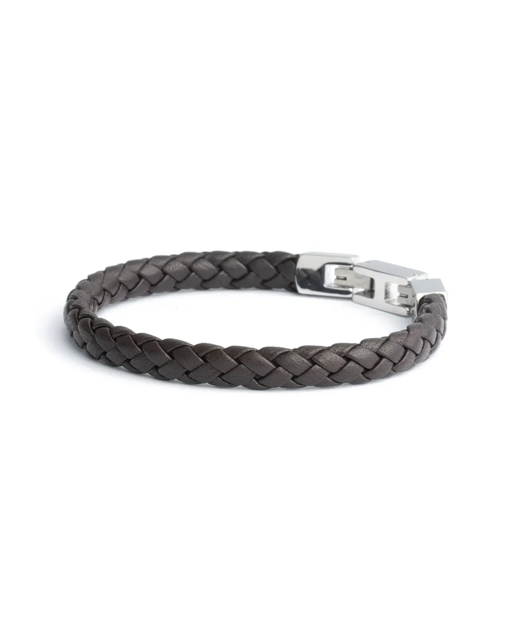 Single brown Italian nappa leather bracelet with silverplated finish