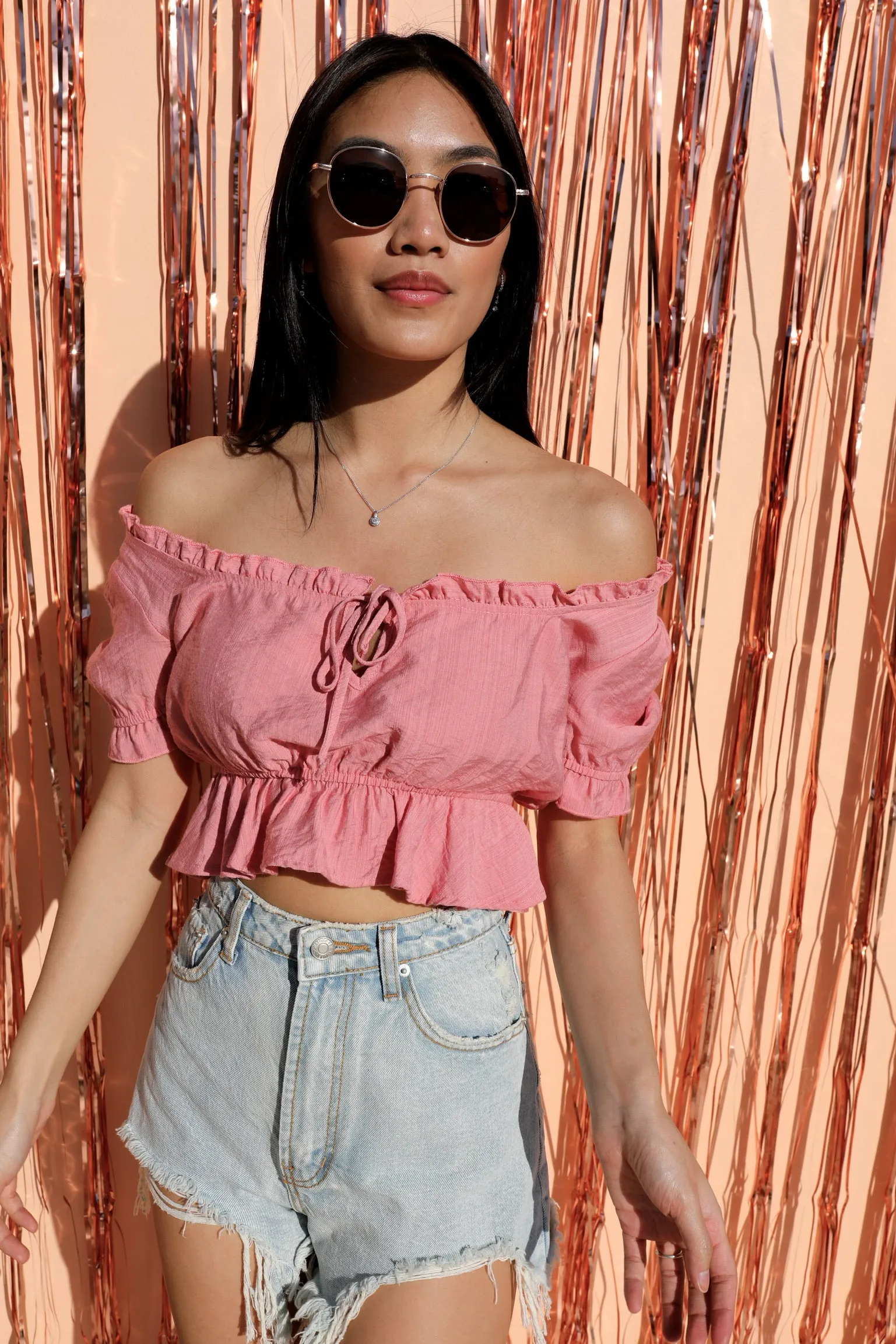 SIZE LARGE Maisie Ruffle Crop Top