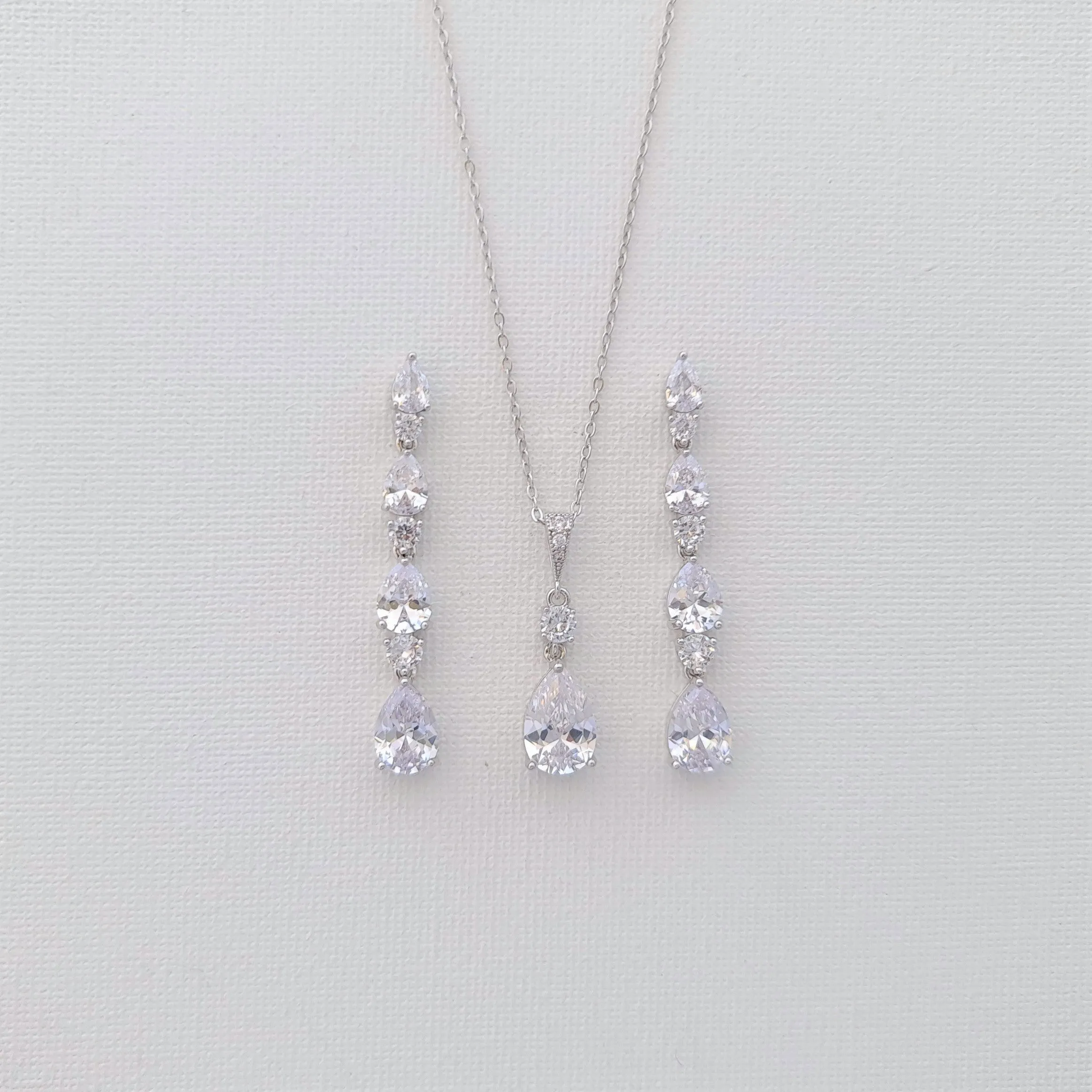 Slim Teardrop Jewelry Set for Brides- Hazel