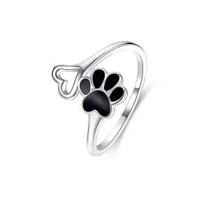 Sterling Silver Animal Paw Print Opening Plain Ring