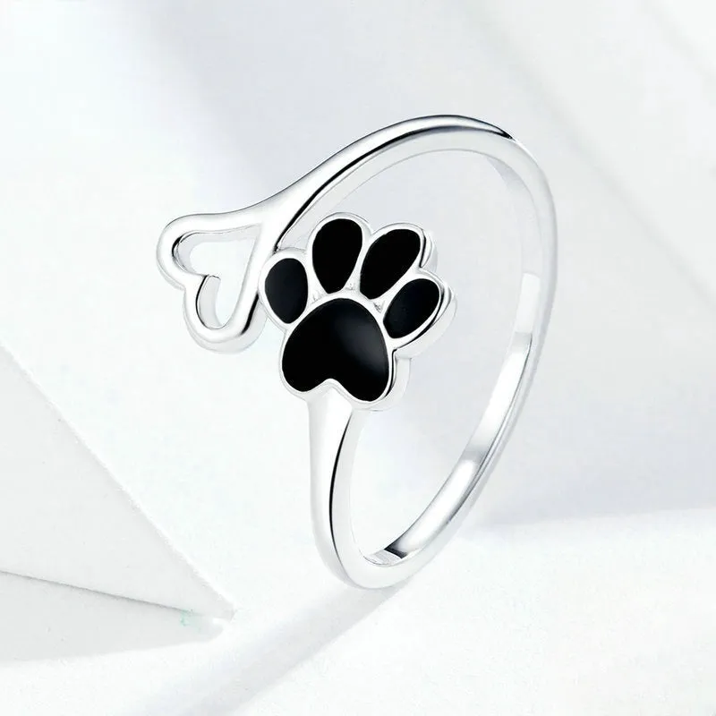 Sterling Silver Animal Paw Print Opening Plain Ring