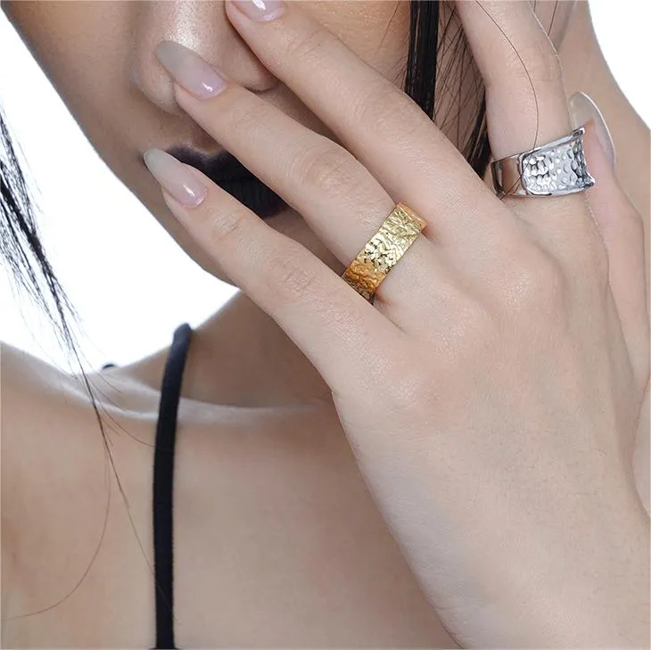 Sterling Silver Irregular Textured Band Ring for Women