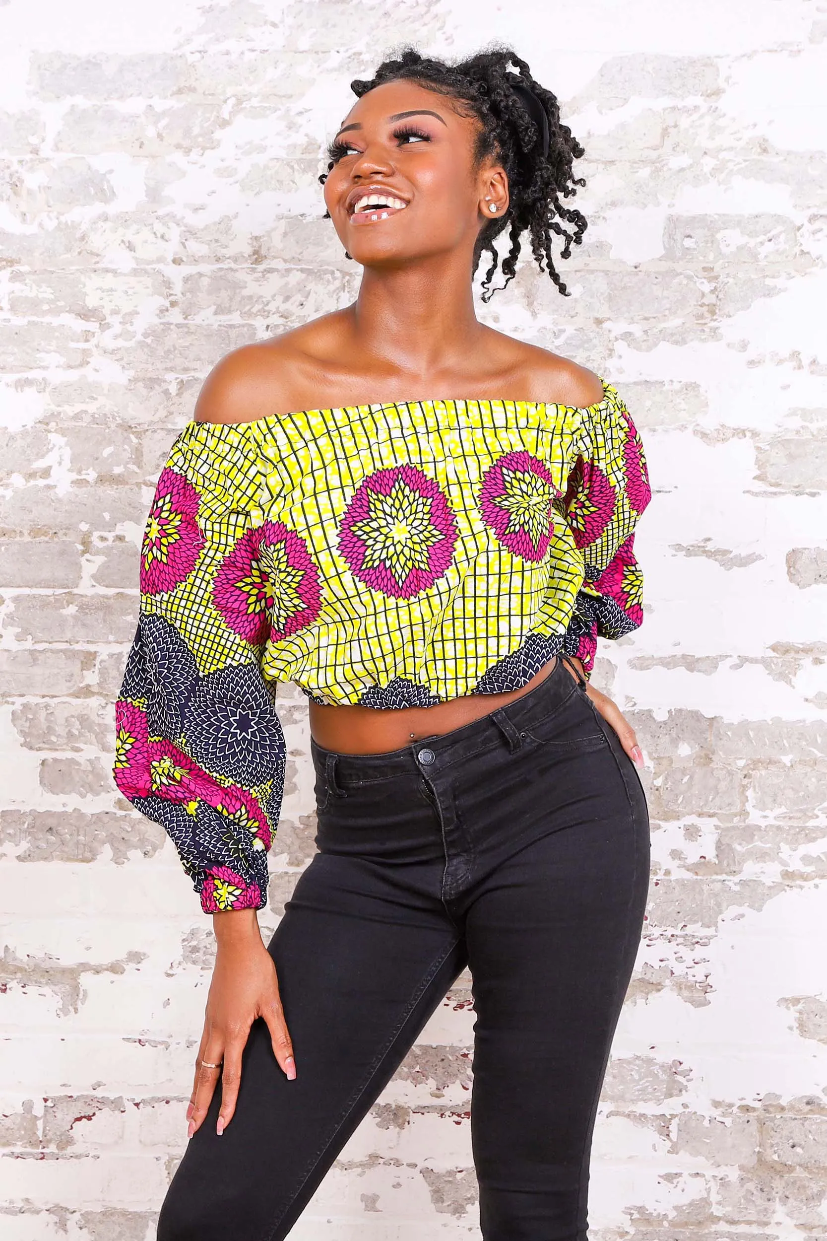 SUBERA II AFRICAN PRINT PUFFY SLEEVE WOMEN'S CROP TOP