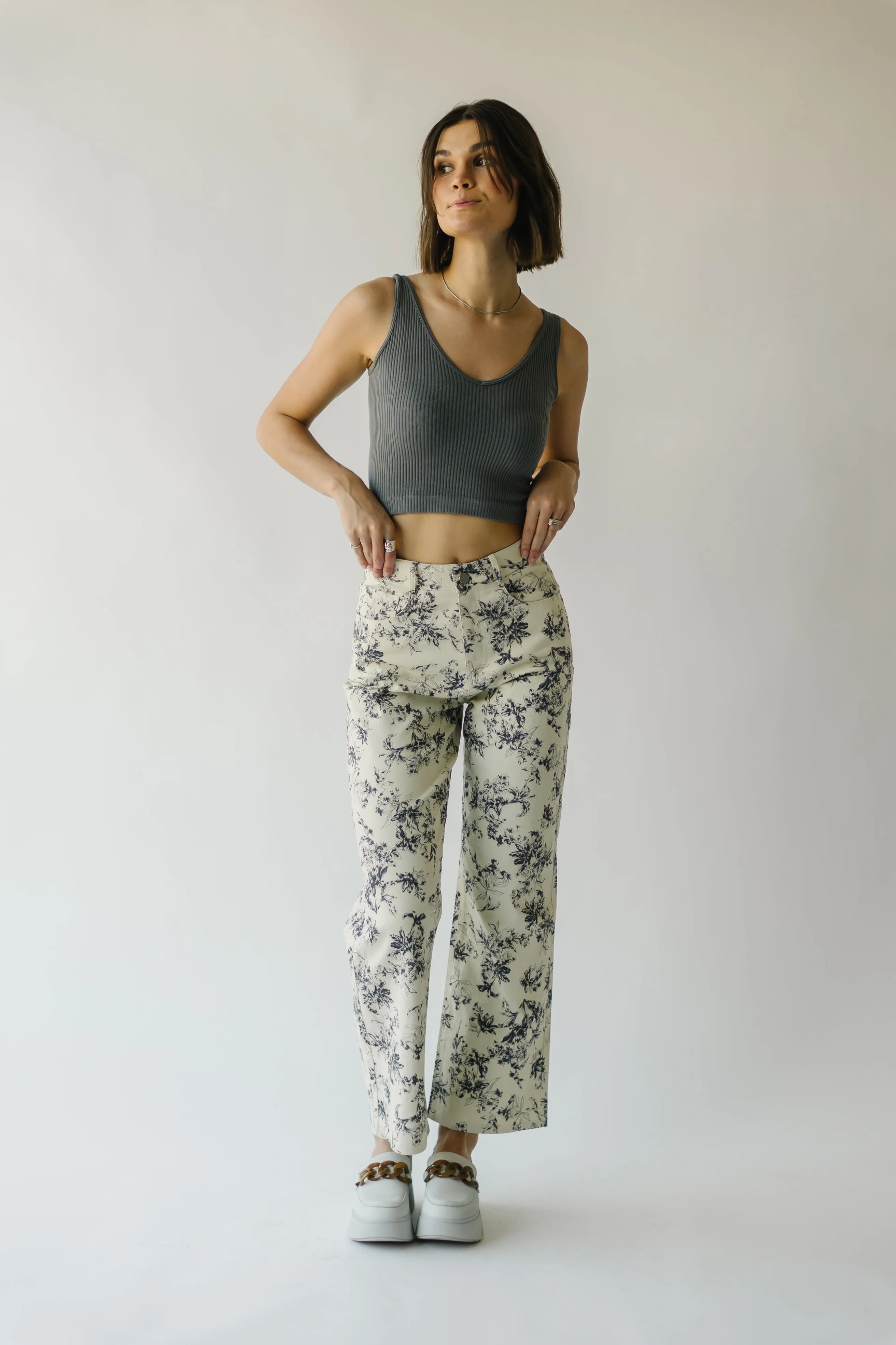 The Castana Watercolor Floral Pant in Ivory