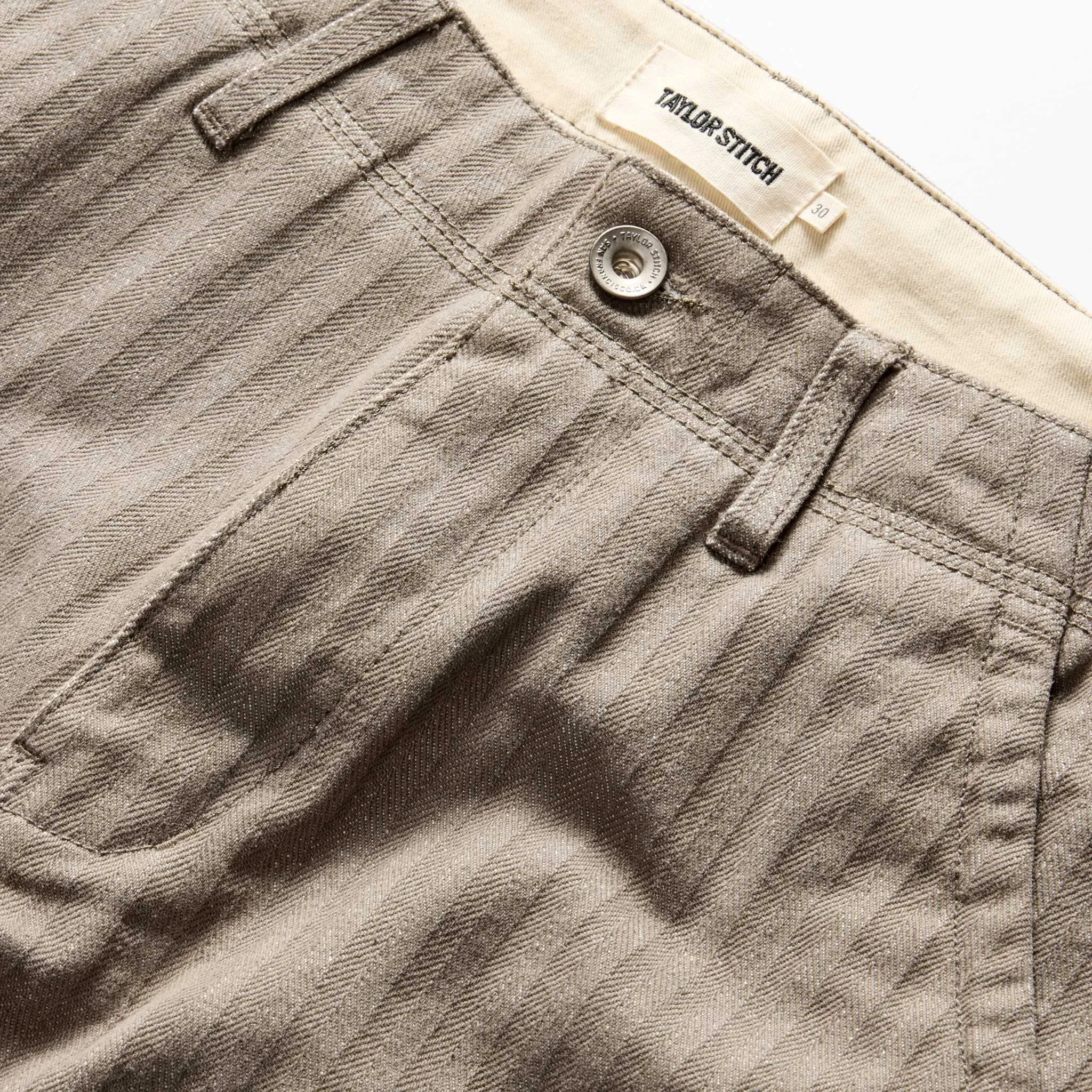 The Morse Pant in Smoked Olive Herringbone Twill