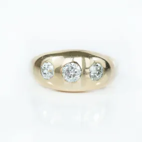 Three Stone Antique Gypsy Set Old European Cut Diamond Ring in 14k Yellow Gold