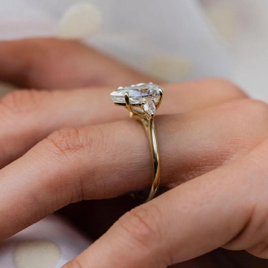 Three Stone Pear Cut Yellow Gold Anniversary Ring For Her