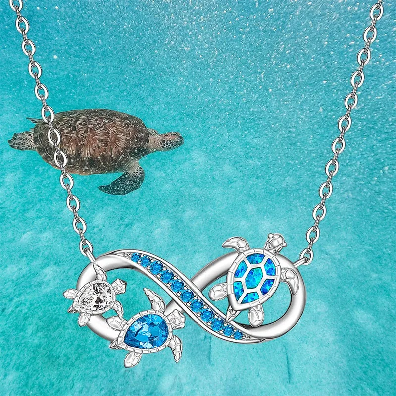 Turtle Necklace 925 Sterling Silver Wave Infinity Necklace Ocean Jewelry Turtle Gifts for Women Mom Mother's Day Gift