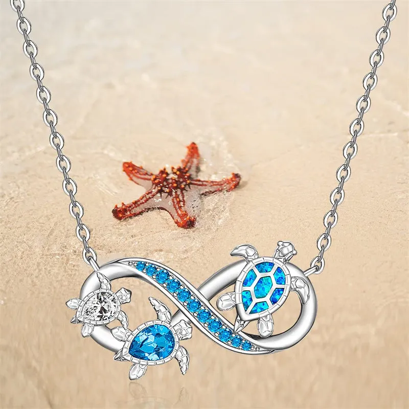 Turtle Necklace 925 Sterling Silver Wave Infinity Necklace Ocean Jewelry Turtle Gifts for Women Mom Mother's Day Gift