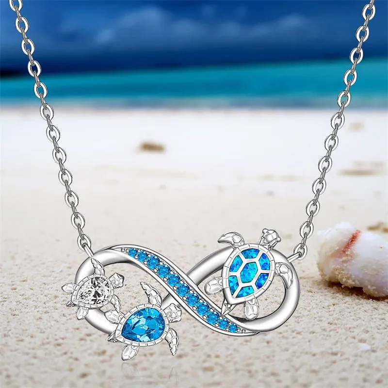 Turtle Necklace 925 Sterling Silver Wave Infinity Necklace Ocean Jewelry Turtle Gifts for Women Mom Mother's Day Gift