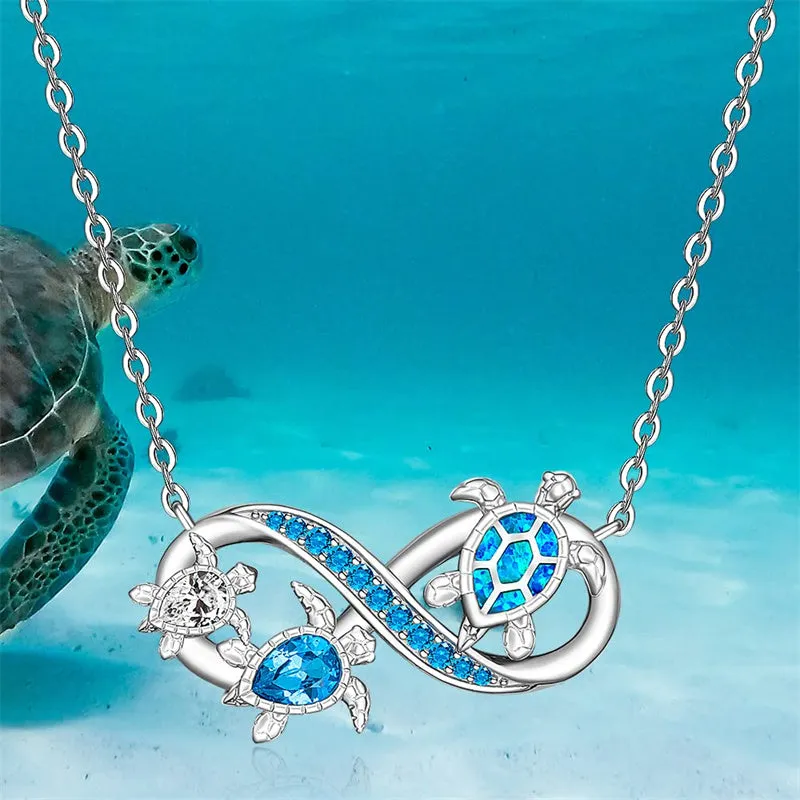 Turtle Necklace 925 Sterling Silver Wave Infinity Necklace Ocean Jewelry Turtle Gifts for Women Mom Mother's Day Gift