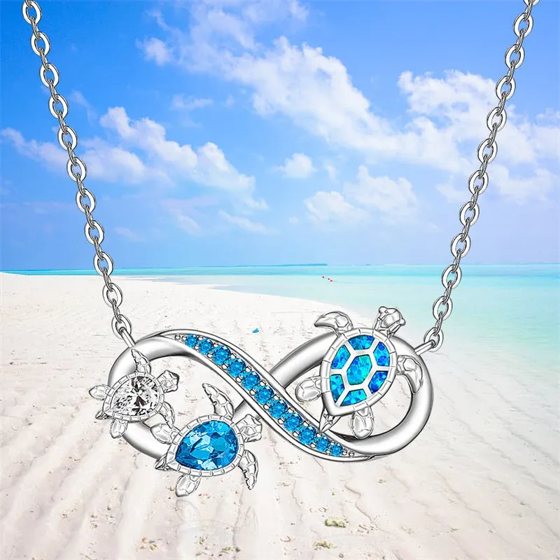 Turtle Necklace 925 Sterling Silver Wave Infinity Necklace Ocean Jewelry Turtle Gifts for Women Mom Mother's Day Gift