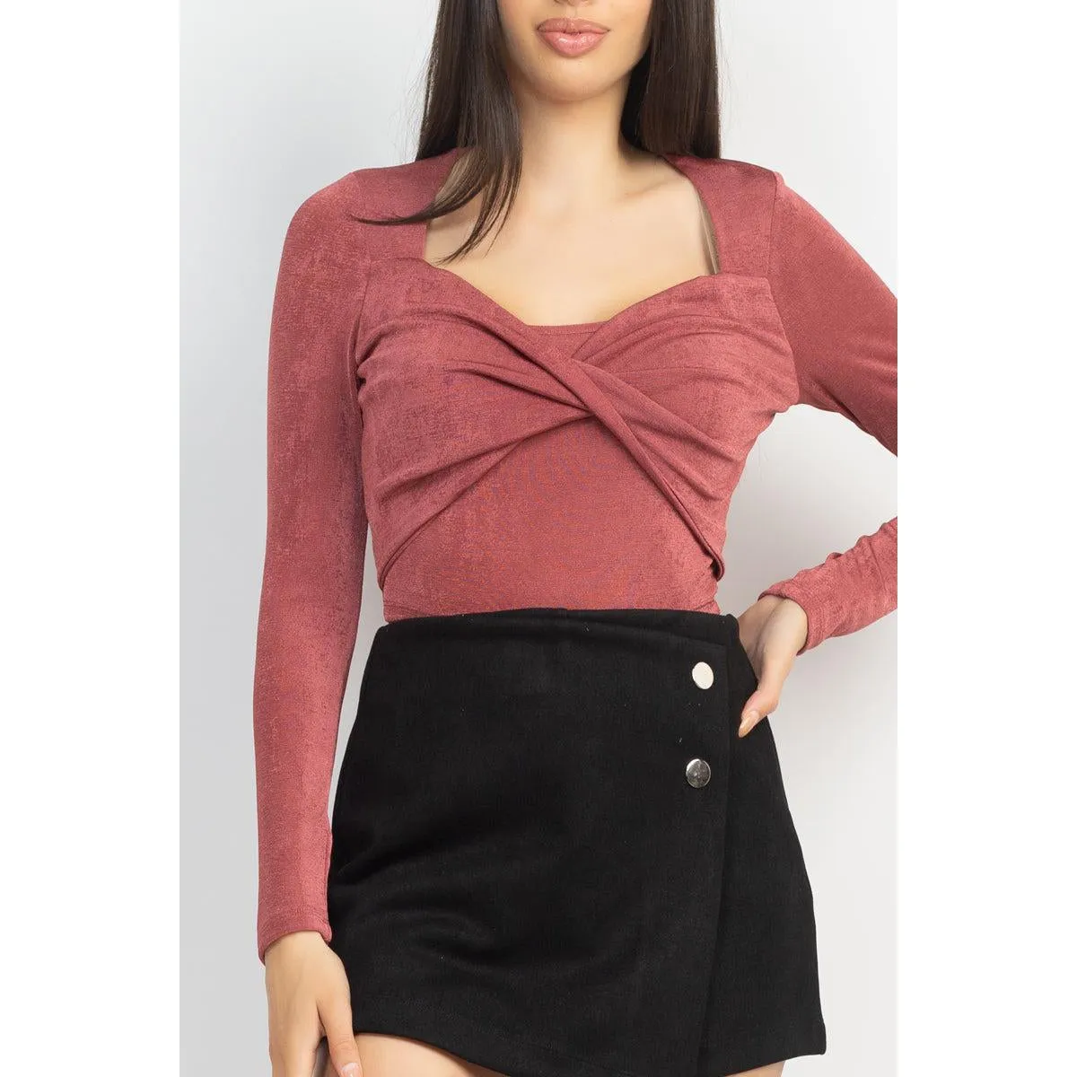 Twisted Velvety Long Sleeve Crop Top