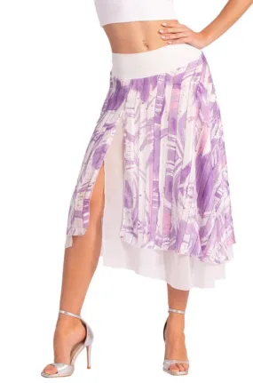 Two-layer Lilac Abstract Print Georgette Dance Skirt