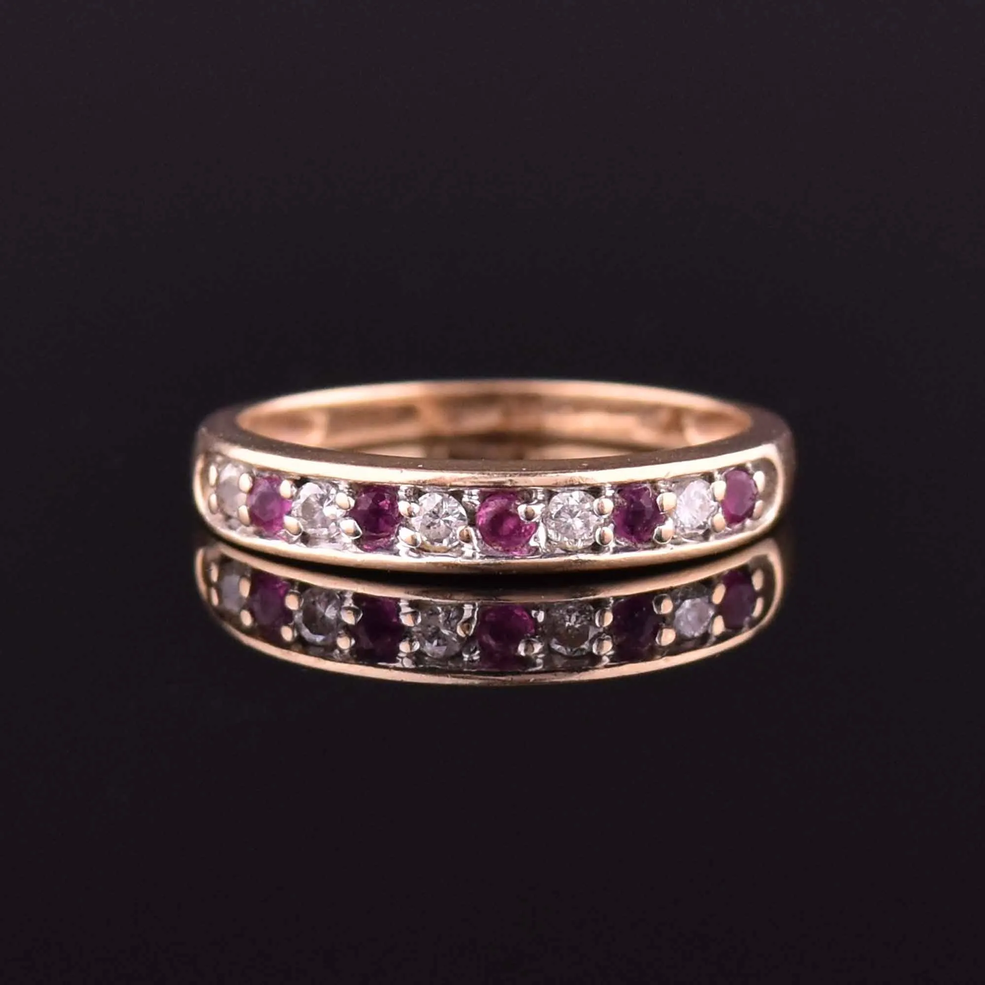 Vintage 14K Gold Ruby Diamond Half Eternity Band Ring