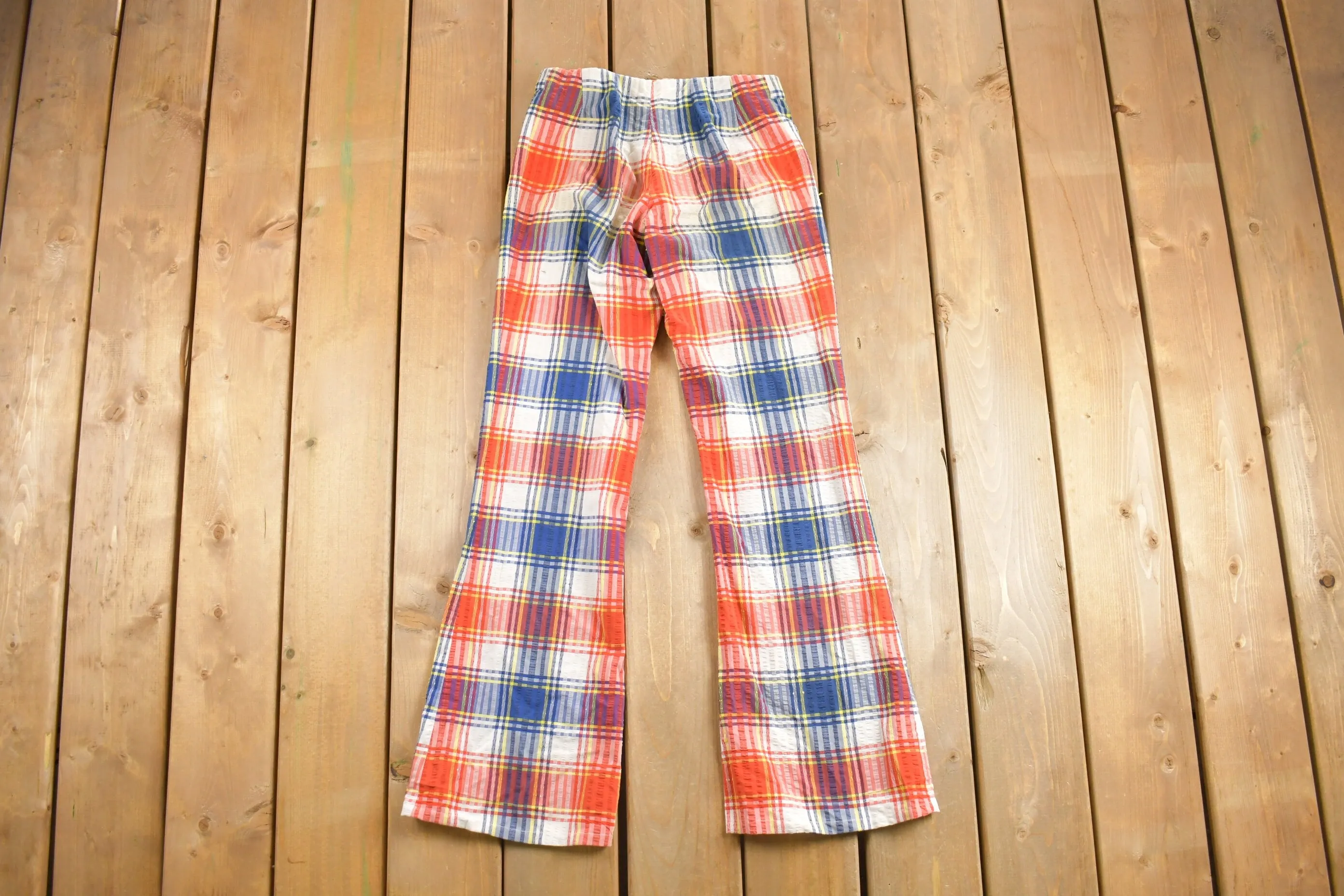 Vintage 1970s Flared Plaid Pants Size 28 x 30.5 / Flared Trousers / 70s Flares / Streetwear / Made In USA / True Vintage Flares