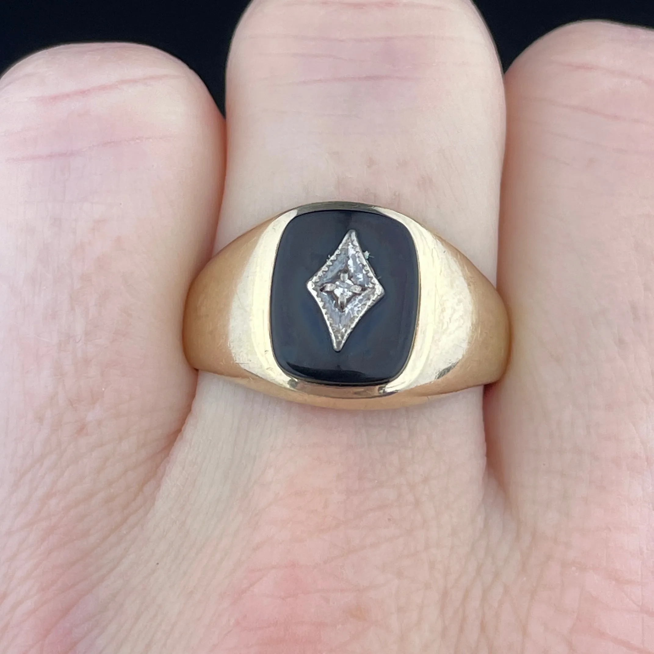 Vintage Art Deco Style Onyx Diamond Mens Ring, Sz 11 3/4