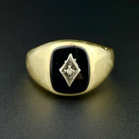 Vintage Art Deco Style Onyx Diamond Mens Ring, Sz 11 3/4