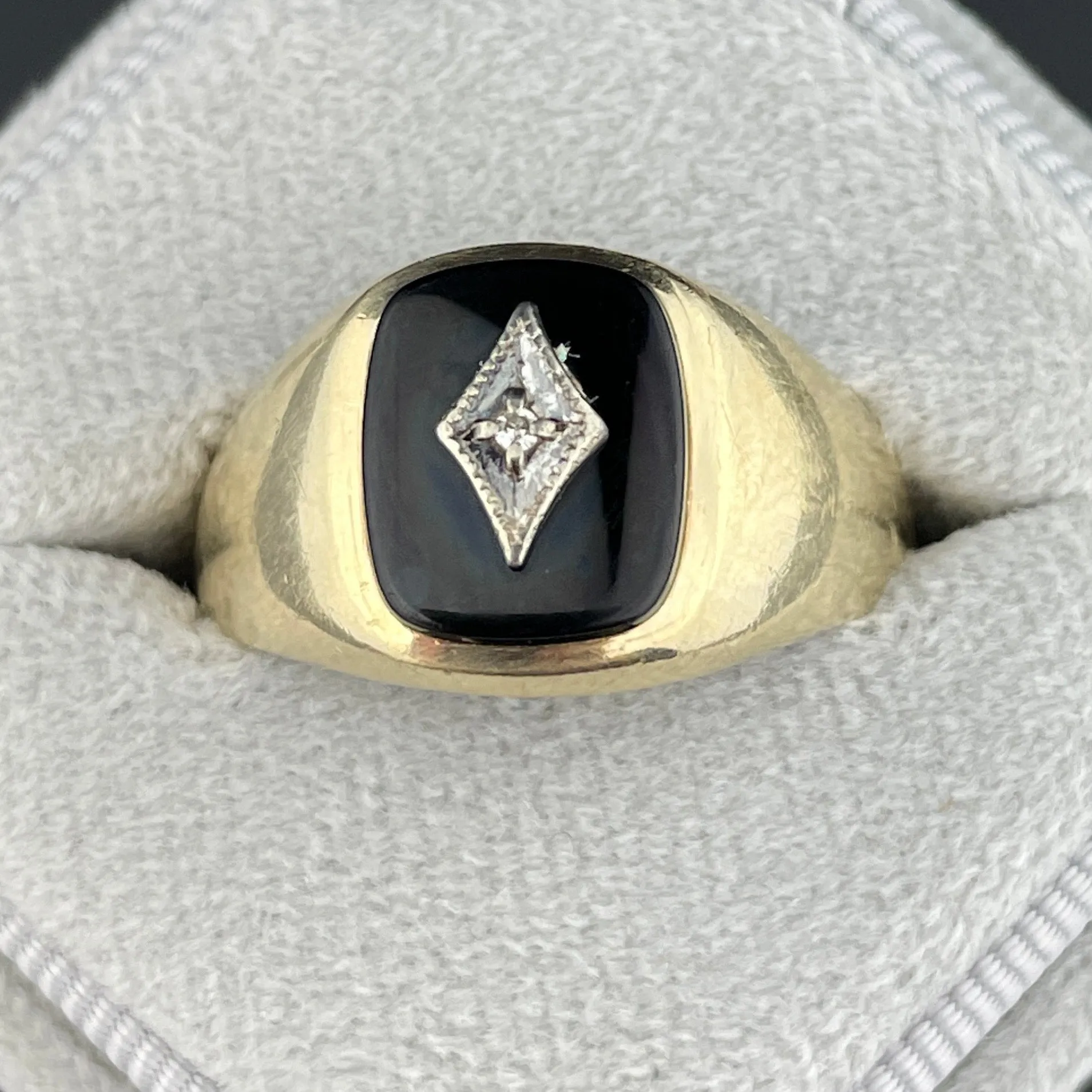 Vintage Art Deco Style Onyx Diamond Mens Ring, Sz 11 3/4