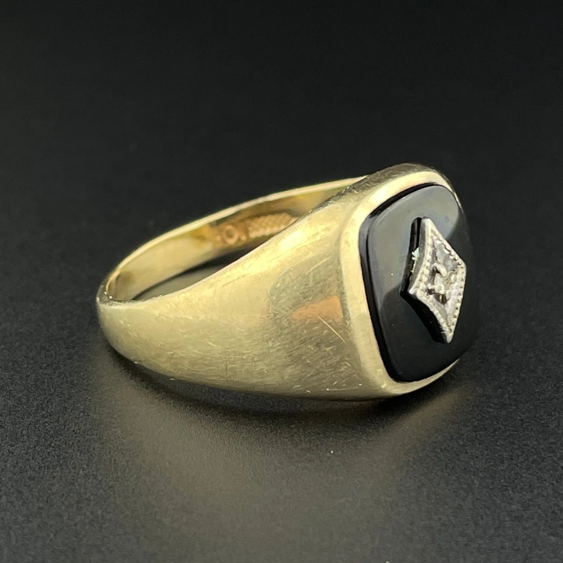 Vintage Art Deco Style Onyx Diamond Mens Ring, Sz 11 3/4