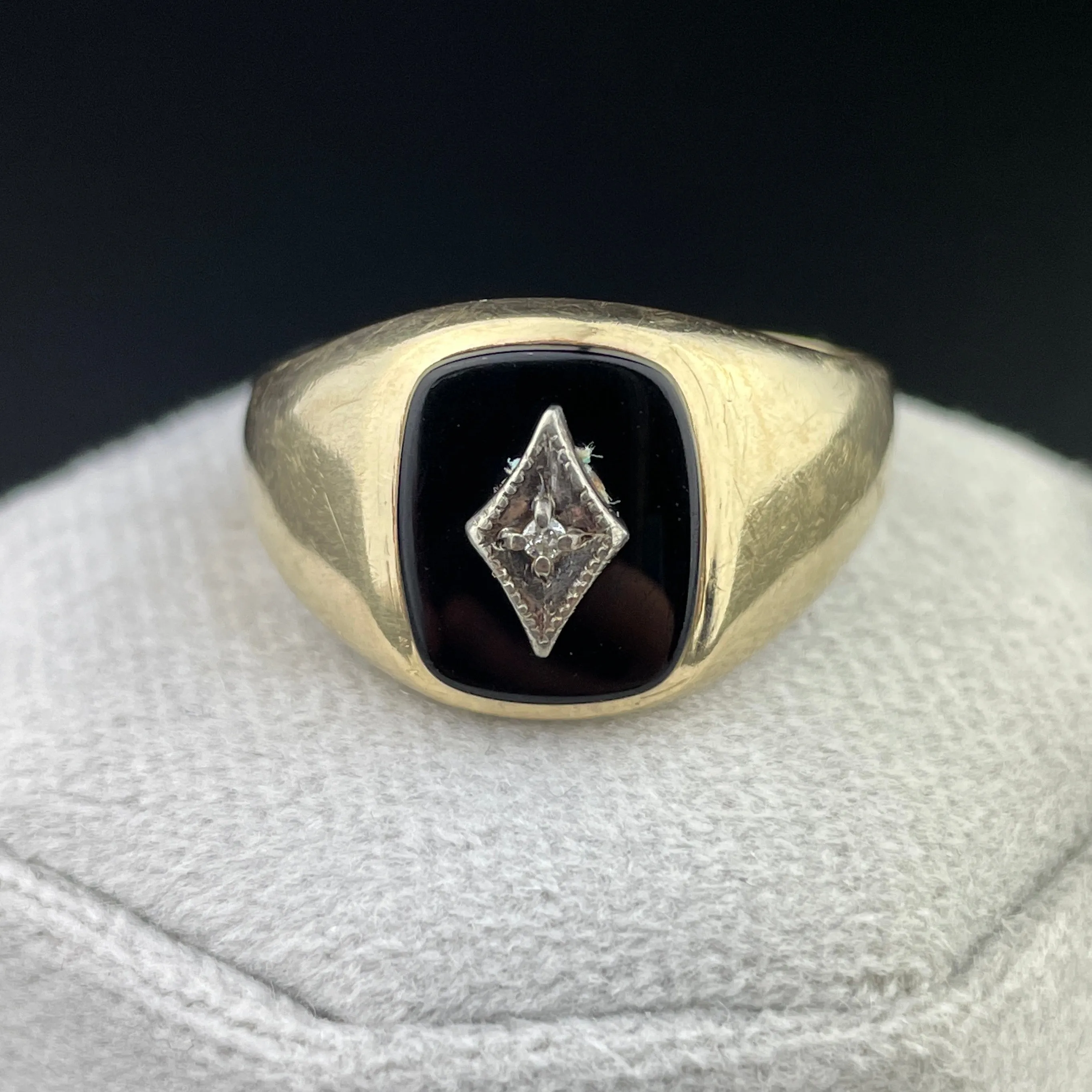 Vintage Art Deco Style Onyx Diamond Mens Ring, Sz 11 3/4