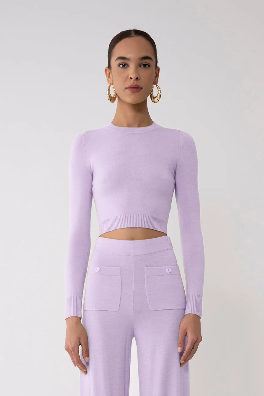 Violet Peachskin Long Sleeve Crop Crew