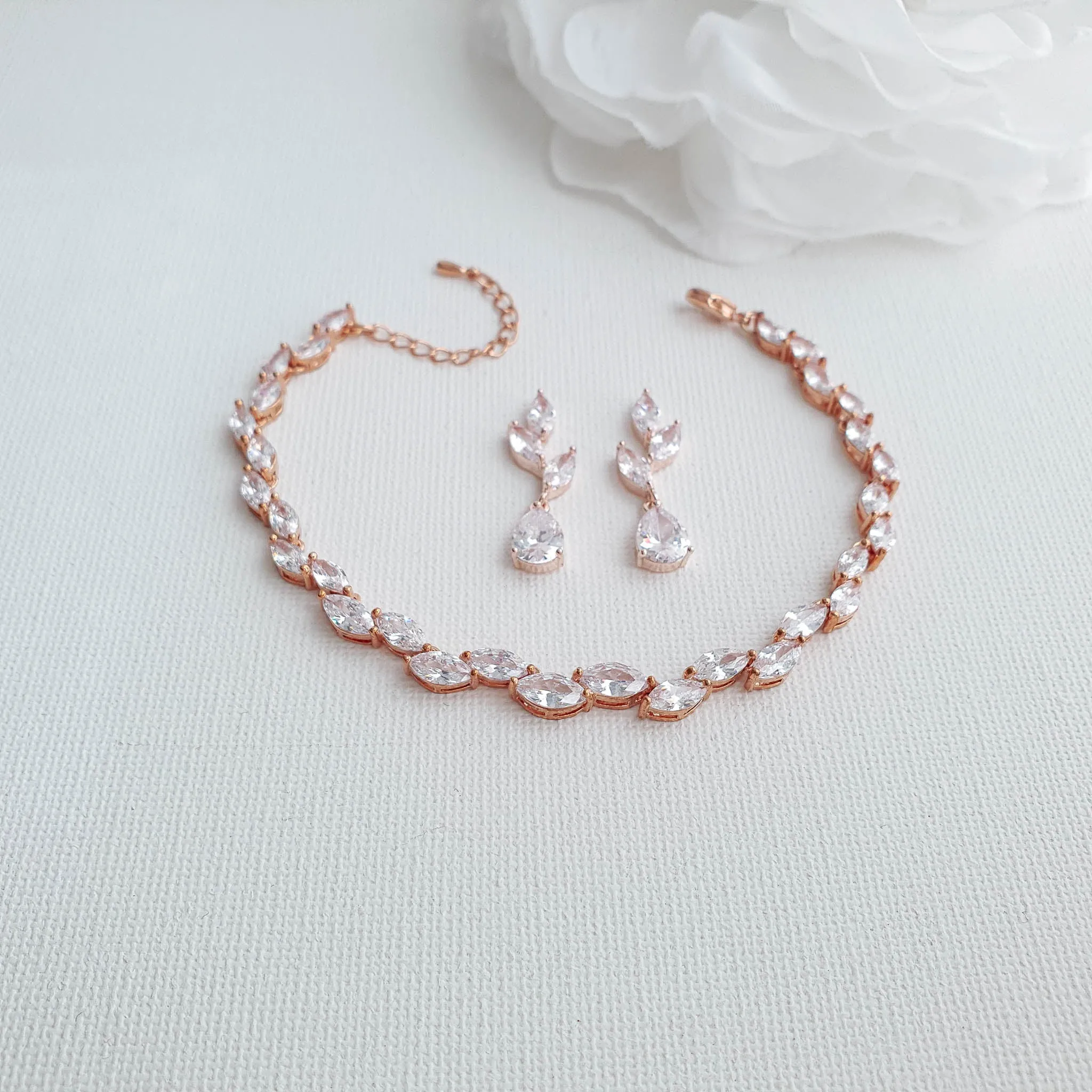 Wedding Leaf Bracelet and Earrings Set in Silver-Taylor