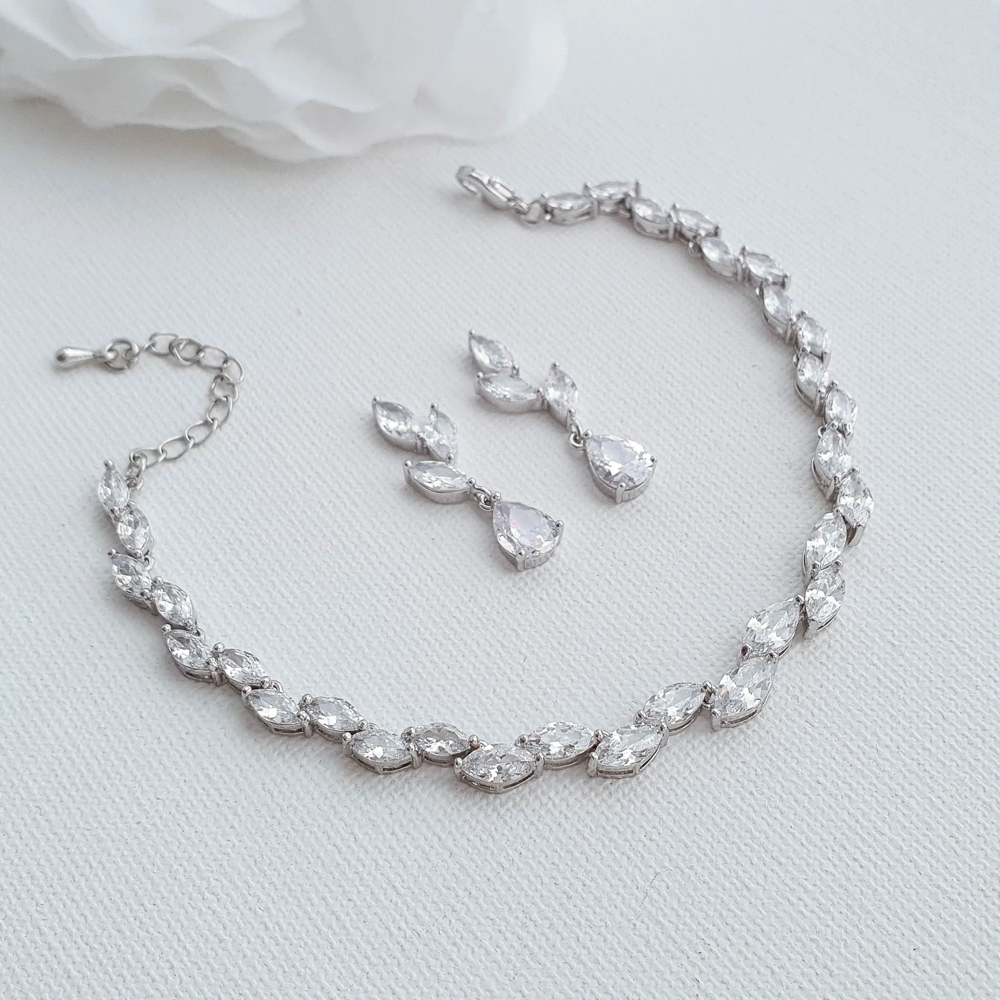 Wedding Leaf Bracelet and Earrings Set in Silver-Taylor