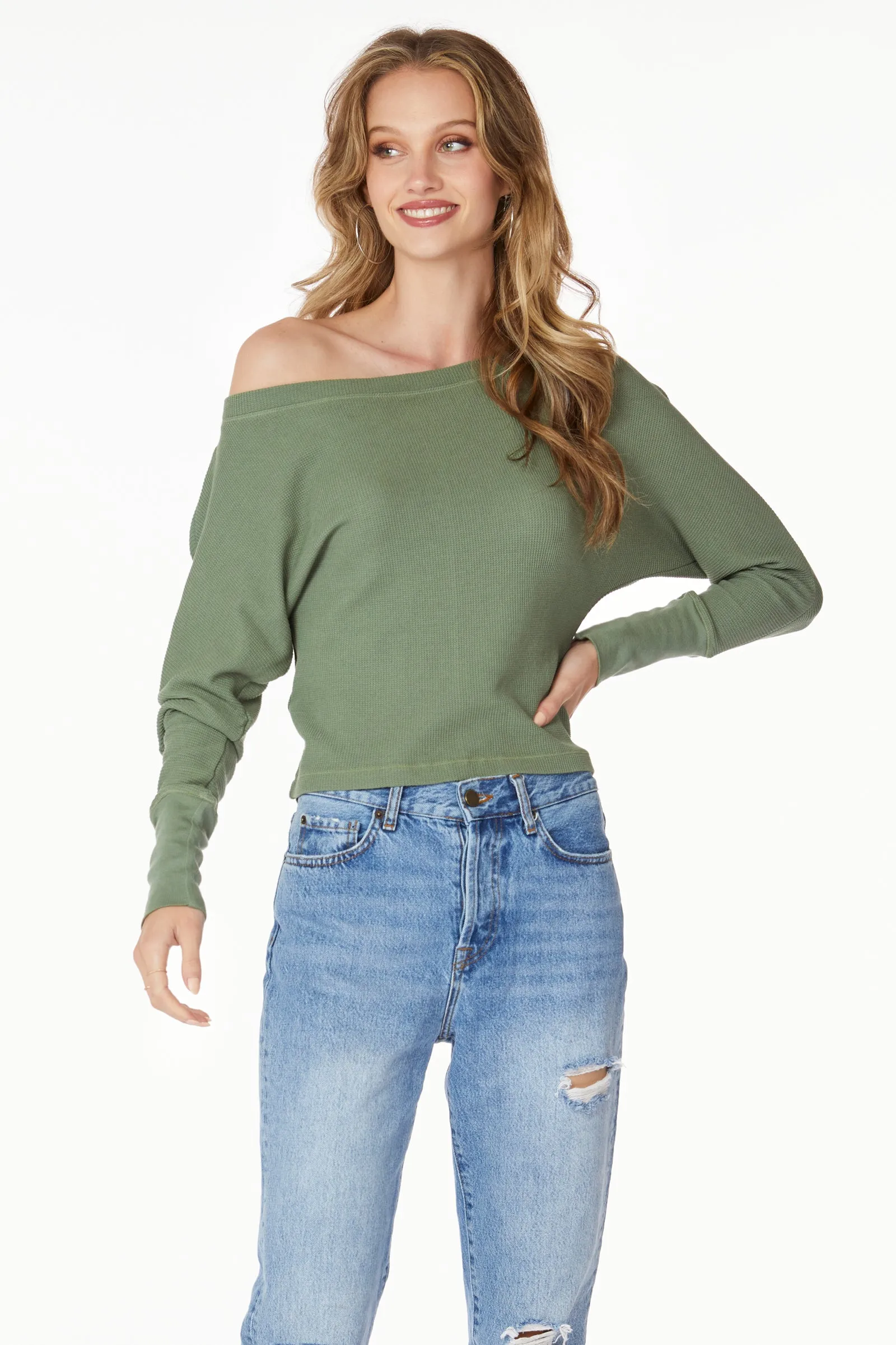 WIDE BOAT NECK THERMAL TOP