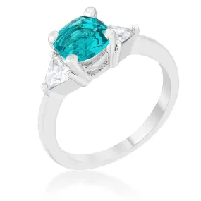 WildKlass 1.8ct Aqua CZ Rhodium Plated Cushion Classic Statement Ring