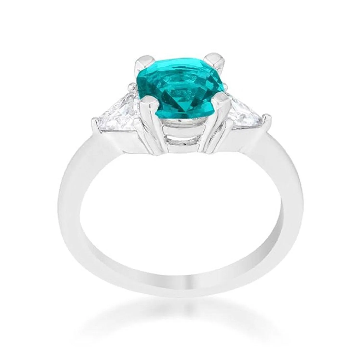 WildKlass 1.8ct Aqua CZ Rhodium Plated Cushion Classic Statement Ring